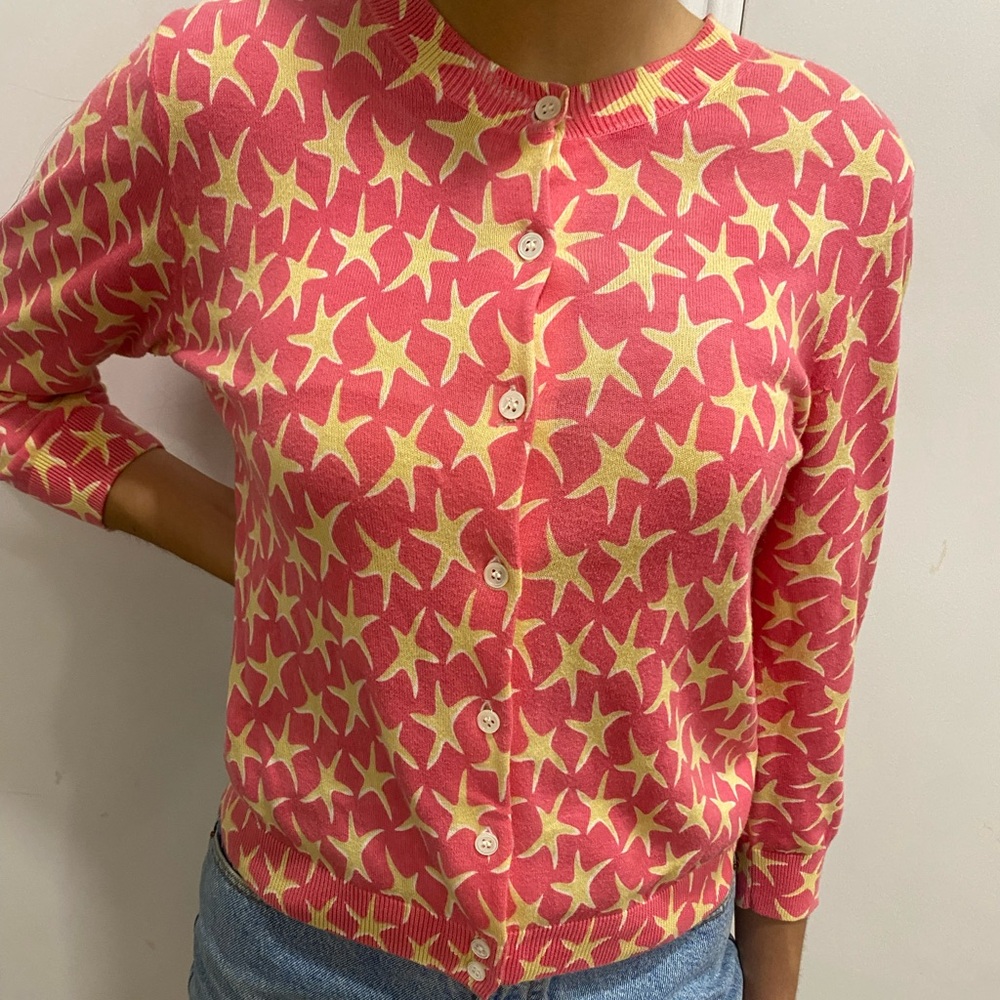 JCREW Starfish Pattern Pink and Yellow Women's Sweater - Picture 2 of 6